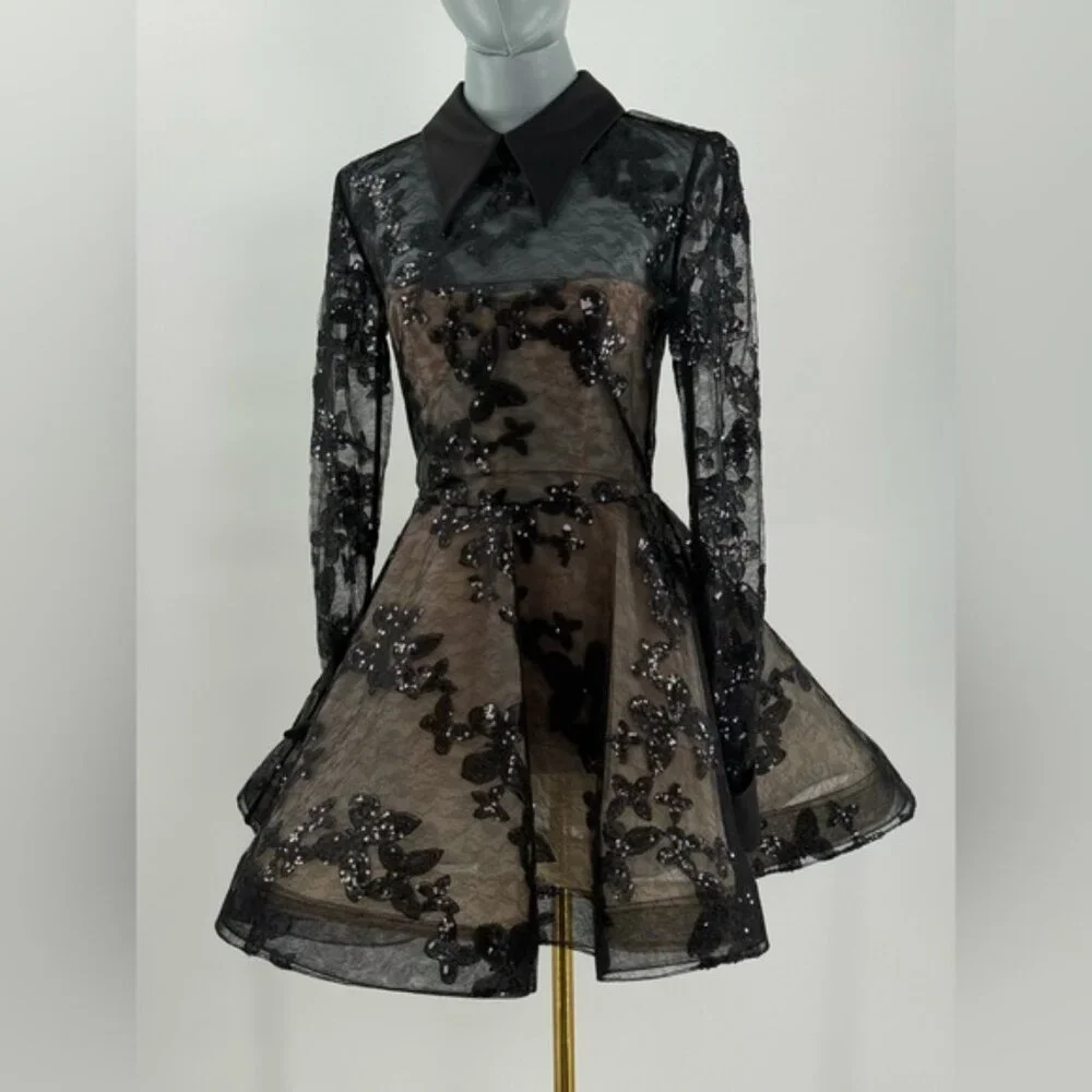🆕 BRONX & BANCO 🧿 NWOT Maraya Jasmine Black Sequin Lace Mini Dress, Sz XS US 2 - Picture 10 of 15